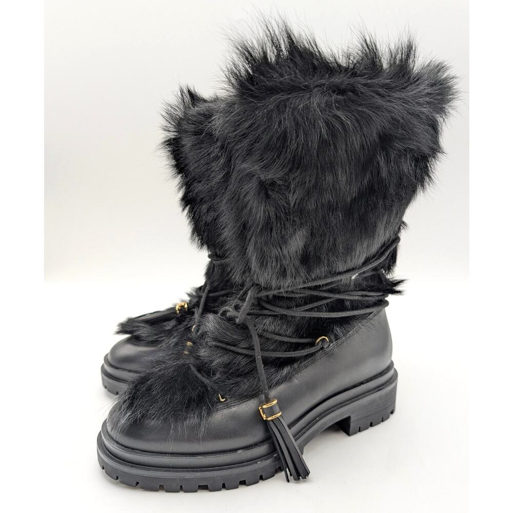 Ralph Lauren Celia Shearling & Burnished Leather Boots Women's Size US6 EU38.5